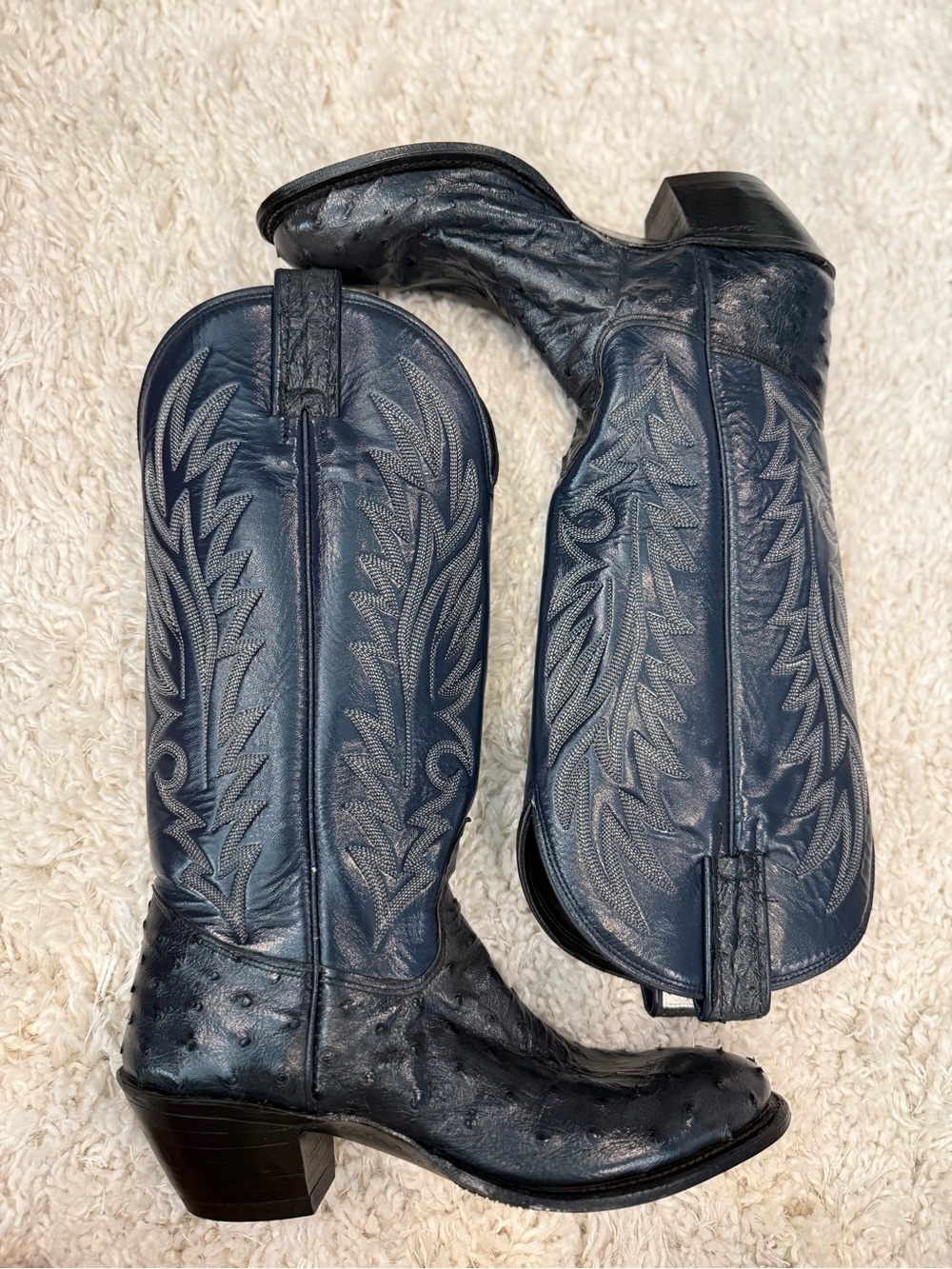 Vintage Women's Navy Ostrich-Textured Western Boots